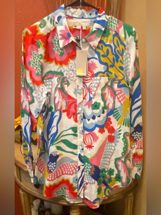 Boden Tops - Boden - NEW - Sienna Linen Shirt in "Bright/Relaxed Floral Bird Print" colorway